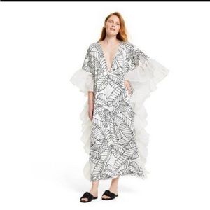 NEW! Fe Noel X Target Sketch Palm Leaf Print Ruffle Trim Cover Up XS